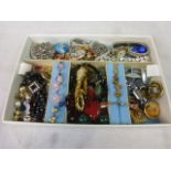 Assorted vintage costume jewellery comprising earrings, bracelets, watches, scarf clips, pendants,