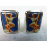 Pair of Silver and Enamel Set Cufflinks