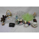 Collection of Mixed Items including an Art Deco Green Glass Lady Posy and Bowl, Cut Glass, Character
