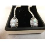 Pair of Silver CZ and Opal Drop Earrings