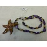 Long Amethyst and Hardstone Necklace with Central Starfish