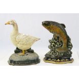 Two Metal Doorstops - Fish and Goose