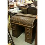 Early 20th century Oak Roll Top Desk with Brass Plaque ' The Lebus Desk ', 105cms wide x 110cms