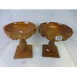 Pair of Hardwood Pedestal Bowls