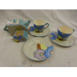 Art Deco Royal Bourbon hand painted part tea service comprising teapot, sugar bowl, two teacups