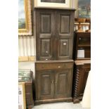 18th century Provincial Oak Cupboard on Cupboard, the upper section with two panel doors with lock