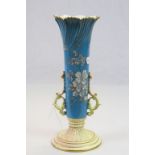 Royal Worcester twin handled pedestal Vase with Floral decoration and Gilt detailing