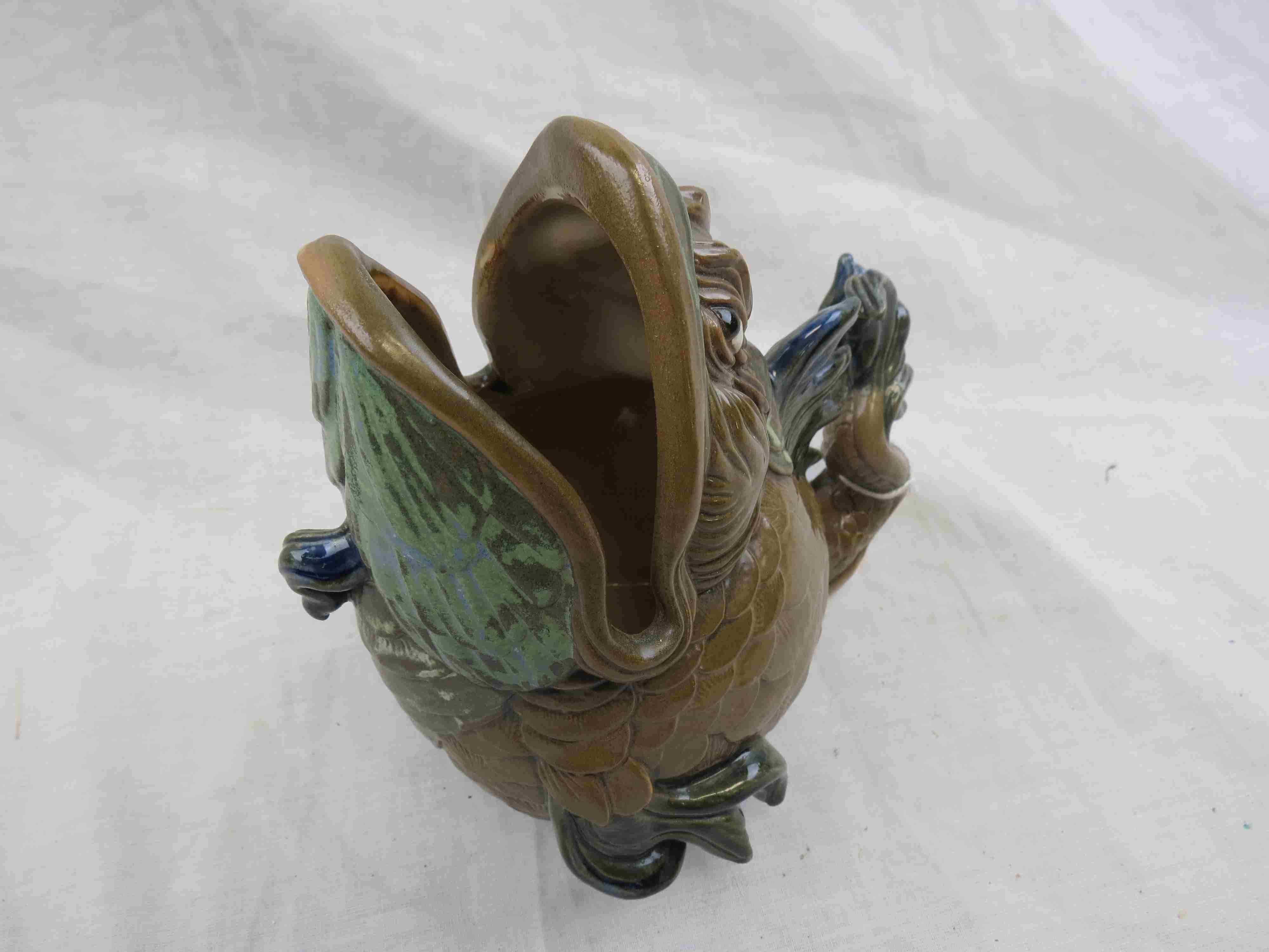 Andrew Hull for Burslem Pottery grotesque fish spoon warmer, brown green and blue colour palette, - Image 7 of 9
