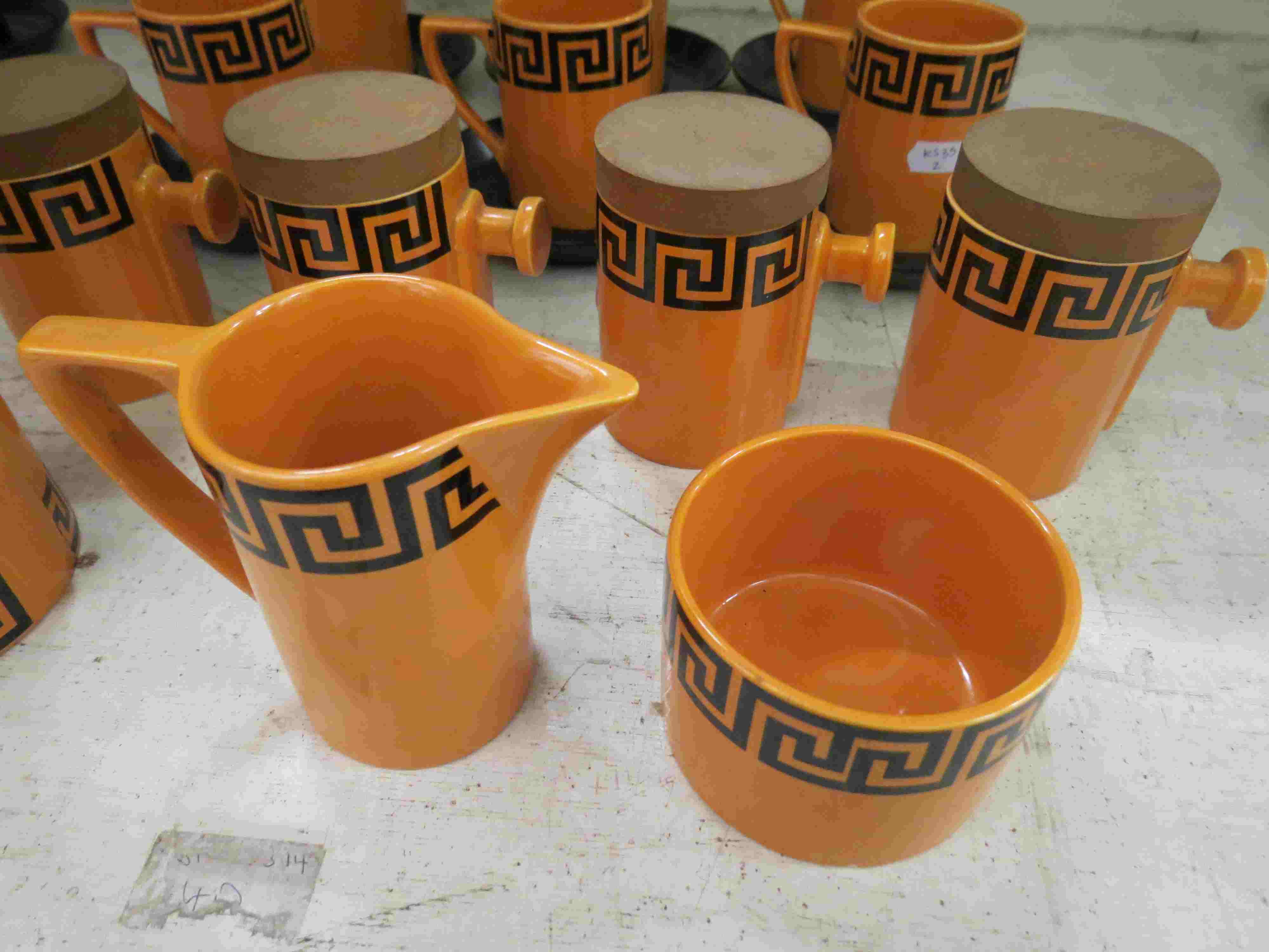 Portmeirion Pottery Greek Key design coffee service for six comprising coffee pot, milk jug, sugar - Image 5 of 7