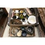 Two Trays of Mixed Studio Pottery and Ceramics including Three Graduating Portmeirion Jardiniere,