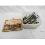 Various Medical Tools including a Wooden Boxed Set of Five Scalpels, Solingen Surgeons Hammer,