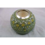 Victorian silver topped ceramic match holder, naive abstract hand painted floral decoration,