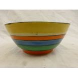 Clarice Cliff for Newport Pottery Bizarre series striped bowl, yellow, orange, blue and green,