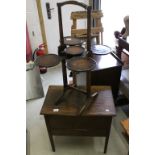 1930's / 40's Oak Folding Out Cake Stand together with Early 20th century Mahogany Sewing Table