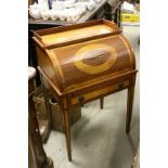 19th century Style Desk with Satinwoood Panels, the Roll Top Front opening to reveal a fitted