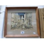 Framed & glazed Watercolour of a Parisian street scene, signed "Herbelot"