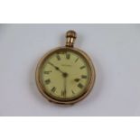 Gold plated Waltham open faced top wind fob watch, engraved initials to reverse, dial chipped