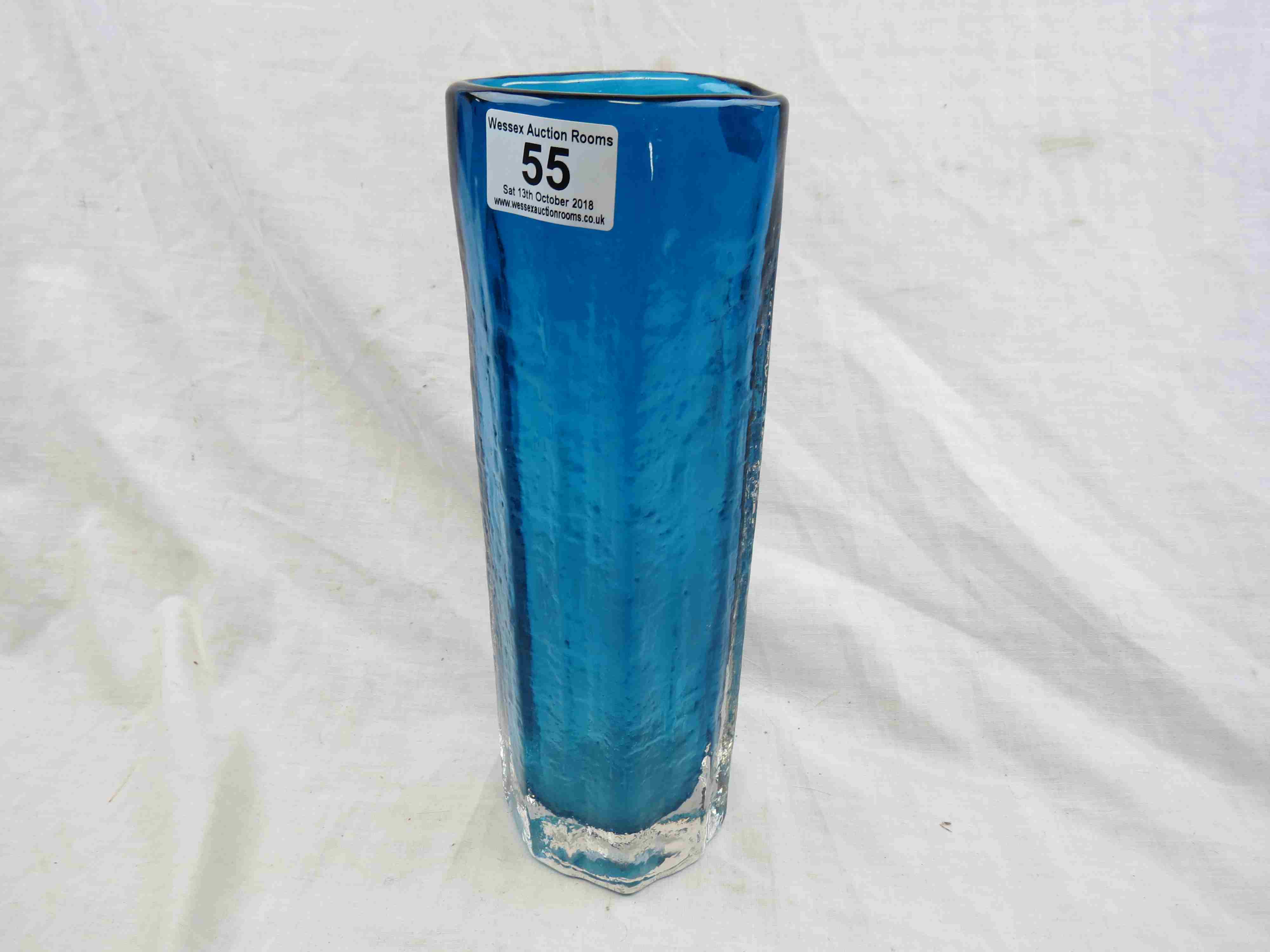 Geoffrey Baxter for Whitefriars kingfisher glass cucumber vase, pattern number 9679, textured