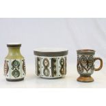 Three Glyn Colledge 1960's - 70's Langley Pottery items to include a vase, mug & planter