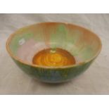 Clarice Cliff for Wilkinson Ltd Delecia bowl with trailing glaze, orange green, blue, yellow and