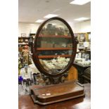 Victorian Mahogany Oval Swing Dressing Table Mirror with Scroll Carved Frame and Glove