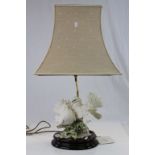 Guiseppe Armani kissing Doves ceramic lamp with wooden base and fabric shade, comes with