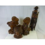 Three Oriental Ethnic Carved Hardwood Busts together with a Face Mask and Two African Carved Heads