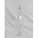 Orrefors Swedish glass decanter, tapered form, oval flat sided stopper, signed to base, height