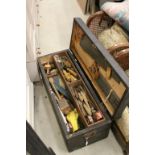 Large Early 20th century Pine Fitted Toolbox together with a Quantity of mainly Vintage