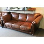 Tan Brown Leather Three Seater Sofa, approximately 220cms long x 86cms high x 94cms deep