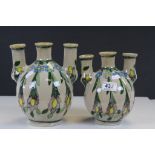 Two Persian Glazed Three Neck Tulip Vases