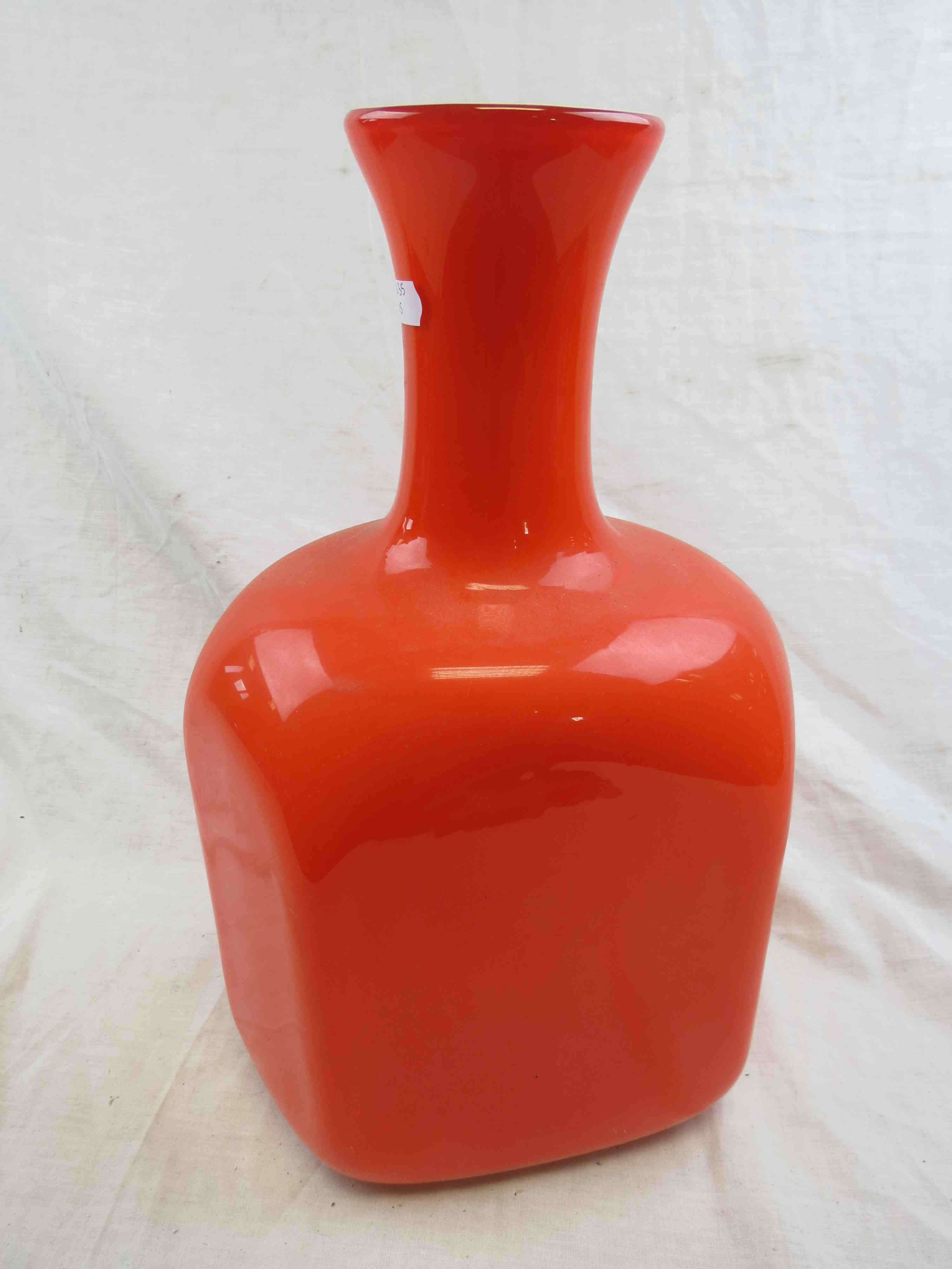 Holmegaard style opaque orange glass vase of hexagonal shouldered form, circa 1960s, thin white band - Image 4 of 5