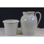 Two Royal Doulton / Doulton Stoneware Pieces. Large Heavy 3TQ Jug c1820, 10" high and a Plant Pot