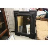 Large Black Finished Ornate Stepped Framed Mirror with Bevelled Edge, 120cms x 105cms