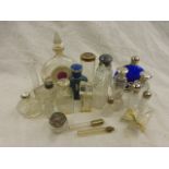 Collection of scent bottles to include silver topped, Art Deco silver collar scent bottle, makers