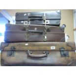 Vintage Brown Leather Suitcase together with Two Other Suitcases