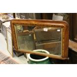 Victorian Walnut Overmantle Mirror with Tunbridge Ware Inlay, 72cms long