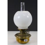 Vintage "Young's Special" Brass Oil lamp with glass funnel & White glass shade