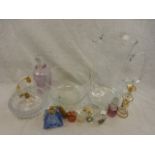 Glassware to include water jug, scent bottles and atomisers, large glass bowl etc