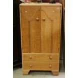 Mid 20th century Pale Oak Wardrobe with Two Drawers Below, 146cms high