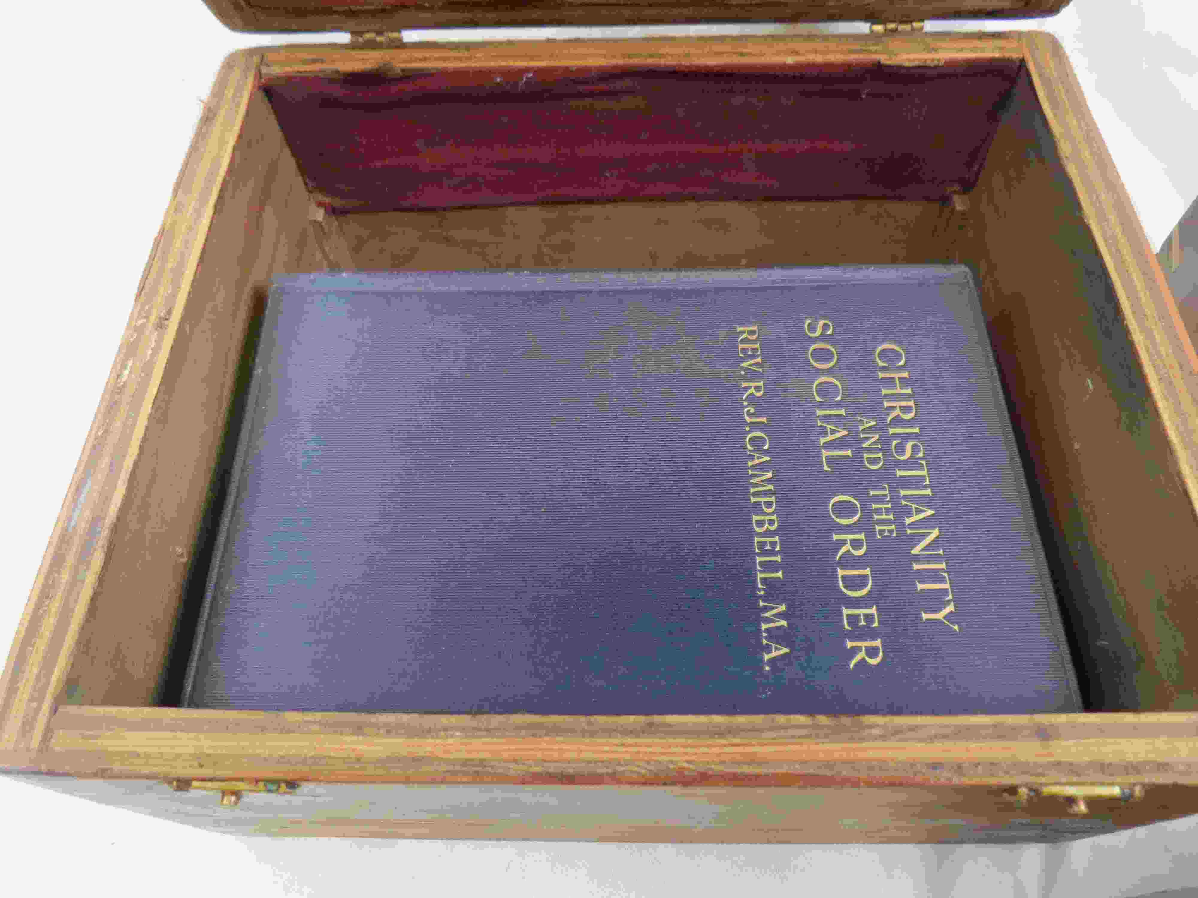 Wooden Church Funds money box, a wooden jewellery box together with a larger wooden box and two - Image 3 of 5