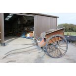 French Wooden Horse or Pony Open Trap / Cart / Carriage with Blue Painted Metal undercarriage