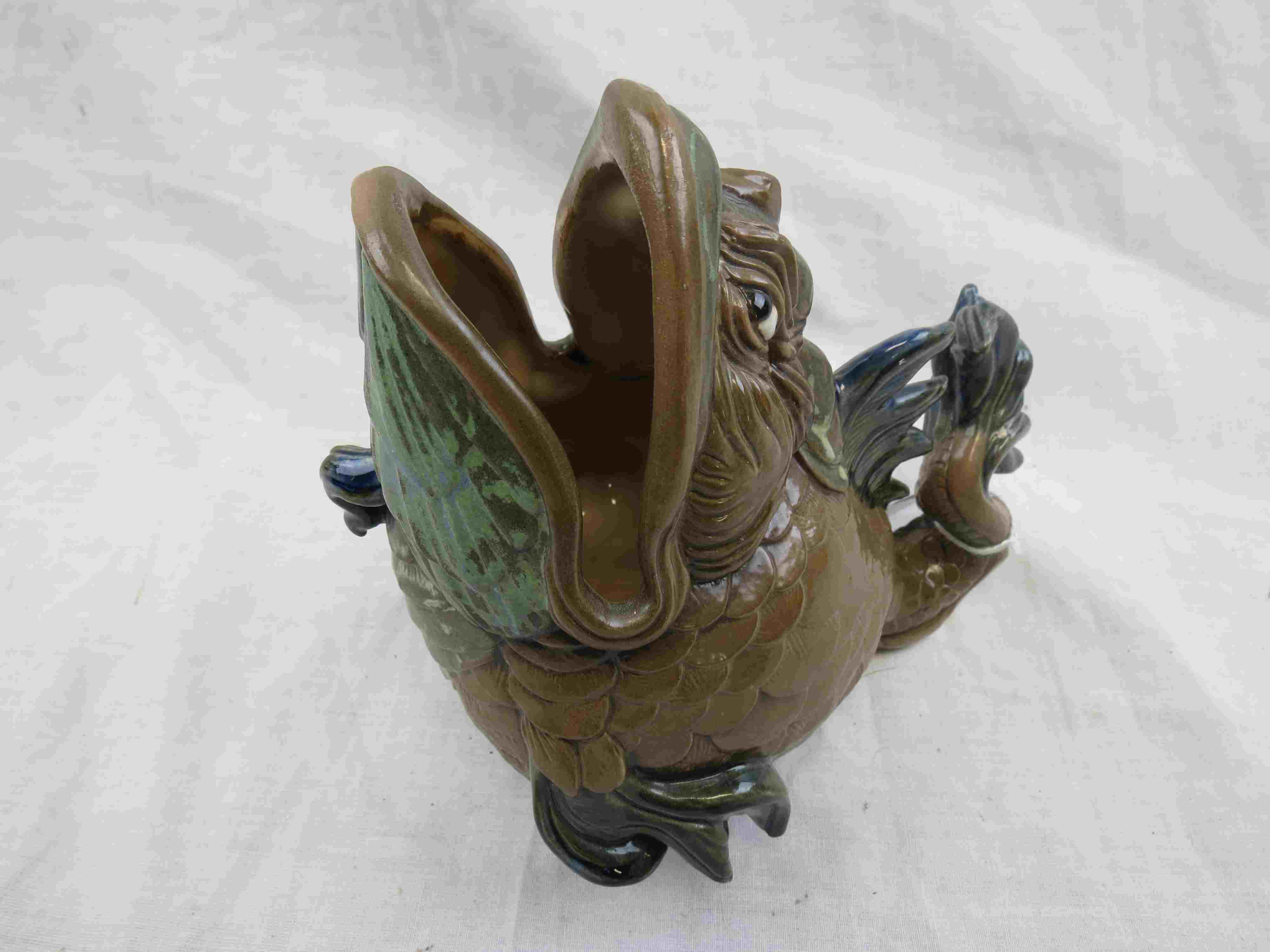 Andrew Hull for Burslem Pottery grotesque fish spoon warmer, brown green and blue colour palette, - Image 5 of 9