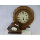 Edwardian Mahogany Inlaid Mantle Clock with White Enamel Face together with a Pine Cased Hanging