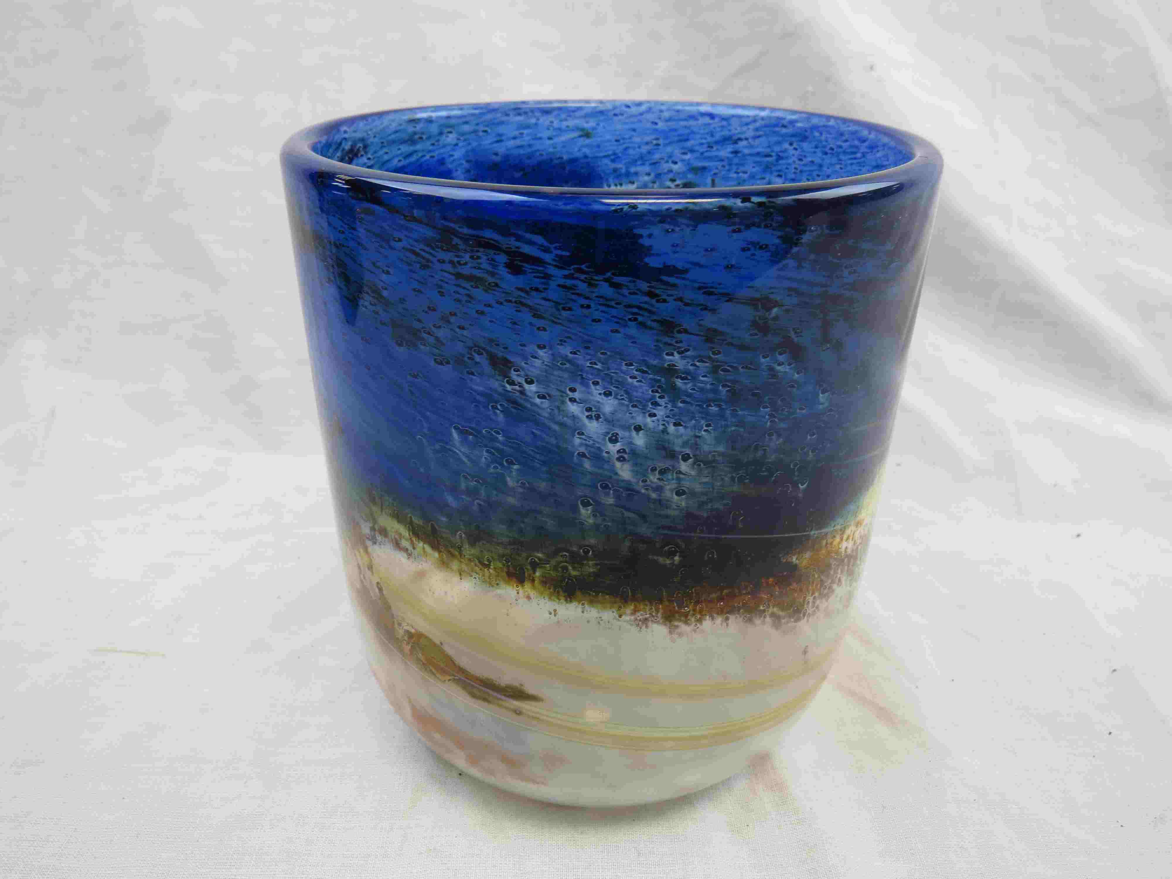 Michael Harris for Isle of Wight studio glass Aurene vase, tumbler form, spiral design, flame