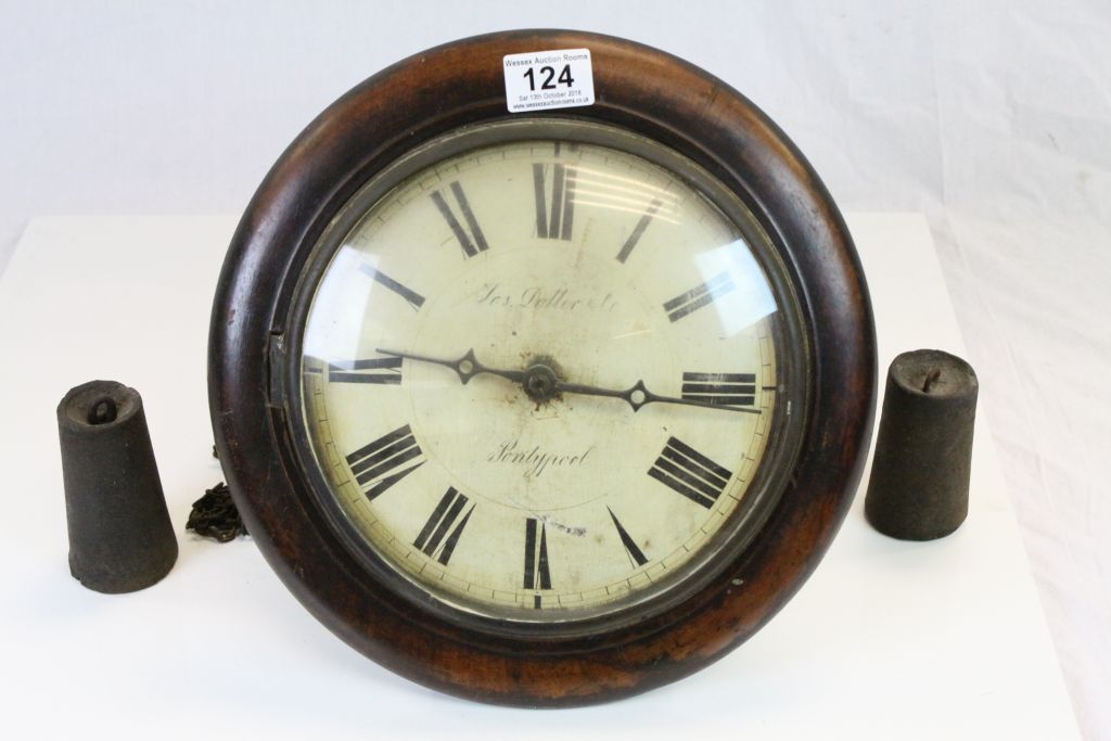 19th Century wooden cased School type clock with chains & weights, the painted dial marked "Jas.