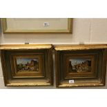Pair of gilt framed Oil on board Old Master style pictures of Street scenes by "Adrian Norley"