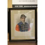 19th Century framed and glazed Lithograph of Jockey "Fred Archer" with Facsimile Signature