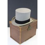 Grey felt Top Hat with silk lining marked "C.S.S.A", size 7 3/8, comes with original canvas &