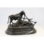 After "Jules Miogniez" patinated Bronze sculpture of Cows on a stepped Marble base